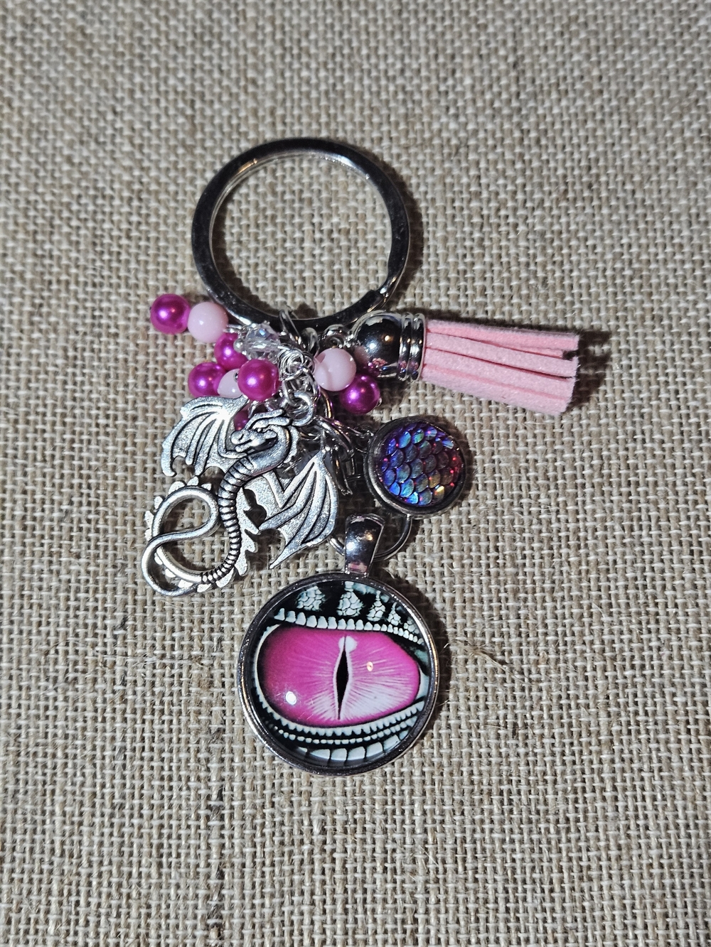 Pink Dragon Eye Charm Keychain with Tassel